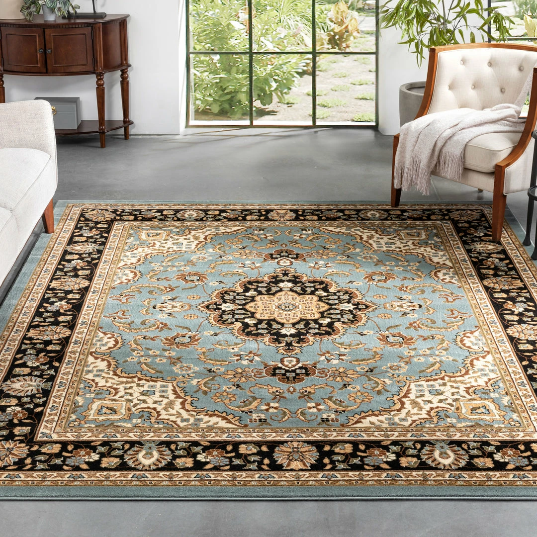 Well Woven Medallion Kashan Light Blue Traditional Rug Oriental & Persian 2 Well Woven Medallion Kashan Light Blue Traditional Rug Oriental & Persian