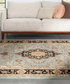 Well Woven Medallion Kashan Light Blue Traditional Rug Oriental & Persian 15 Well Woven Medallion Kashan Light Blue Traditional Rug Oriental & Persian