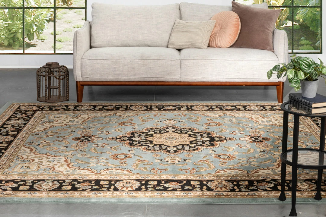 Well Woven Medallion Kashan Light Blue Traditional Rug Oriental & Persian 6 Well Woven Medallion Kashan Light Blue Traditional Rug Oriental & Persian