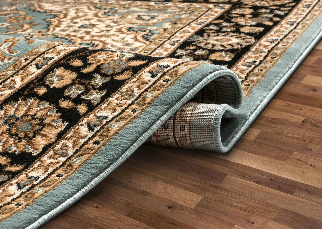 Well Woven Medallion Kashan Light Blue Traditional Rug Oriental & Persian 8 Well Woven Medallion Kashan Light Blue Traditional Rug Oriental & Persian