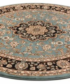 Well Woven Oriental & Persian Medallion Kashan Light Blue Traditional Round Rug