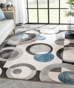 Well Woven Avi Modern Geometric Grey Blue Rug