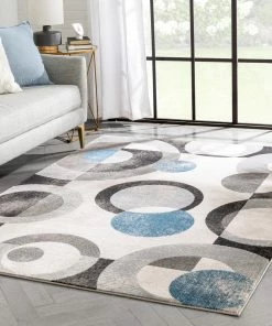 Well Woven Avi Modern Geometric Grey Blue Rug