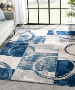 Well Woven Shai Modern Geometric Grey Blue Rug