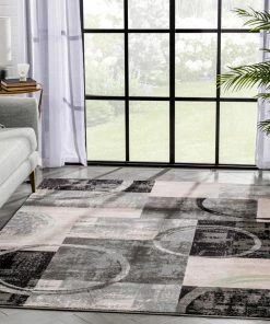 Well Woven Shai Modern Geometric Grey Green Rug