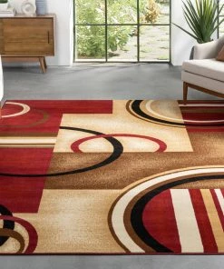 Well Woven Arcs & Shapes Red Modern Rug