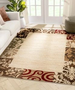 Well Woven 3'x5' Vane Willow Damask Beige Transitional Rug