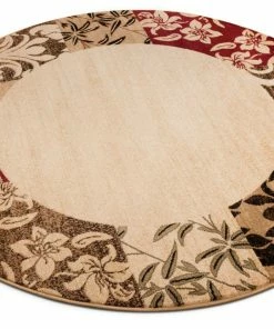 Well Woven Round Rugs Vane Willow Damask Beige Transitional Round Rug