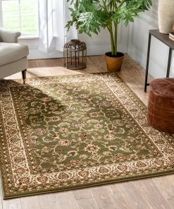 Well Woven Sarouk Green Traditional Rug
