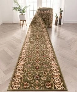 Well Woven Sarouk Custom Size Runner Traditional Green 27 Inch Wide X Choose Your Length Hallway Runner Rug