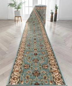Well Woven Sarouk Custom Size Runner Traditional Light Blue 27 Inch Wide X Choose Your Length Hallway Runner Rug