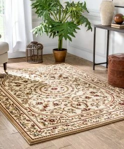 Well Woven Casbah Traditional Oriental Medallion Persian Cream Rug