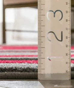 Well Woven Galaxy Waves Grey Red Modern Geometric Rug