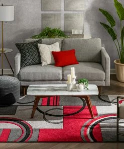 Well Woven Galaxy Waves Grey Red Modern Geometric Rug