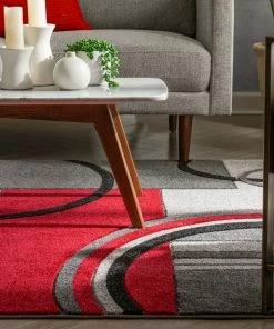 Well Woven Galaxy Waves Grey Red Modern Geometric Rug