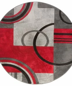 Well Woven Galaxy Waves Grey Red Modern Geometric Rug