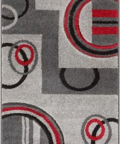 Well Woven Galaxy Waves Grey Red Modern Geometric Rug