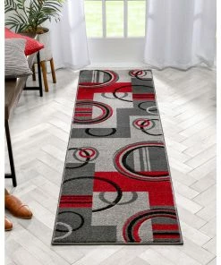 Well Woven Galaxy Waves Grey Red Modern Geometric Rug