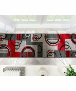Well Woven Galaxy Waves Grey Red Modern Geometric Rug