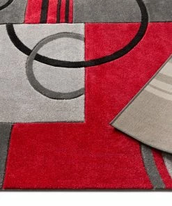 Well Woven Galaxy Waves Grey Red Modern Geometric Rug