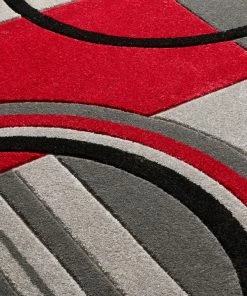 Well Woven Galaxy Waves Grey Red Modern Geometric Rug