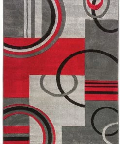 Well Woven Galaxy Waves Grey Red Modern Geometric Rug