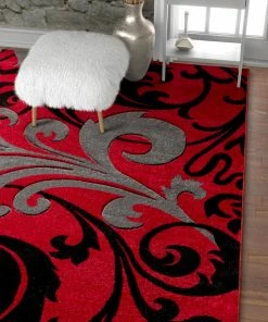 Well Woven Leslie Fleur De Lis Red Modern Rug
