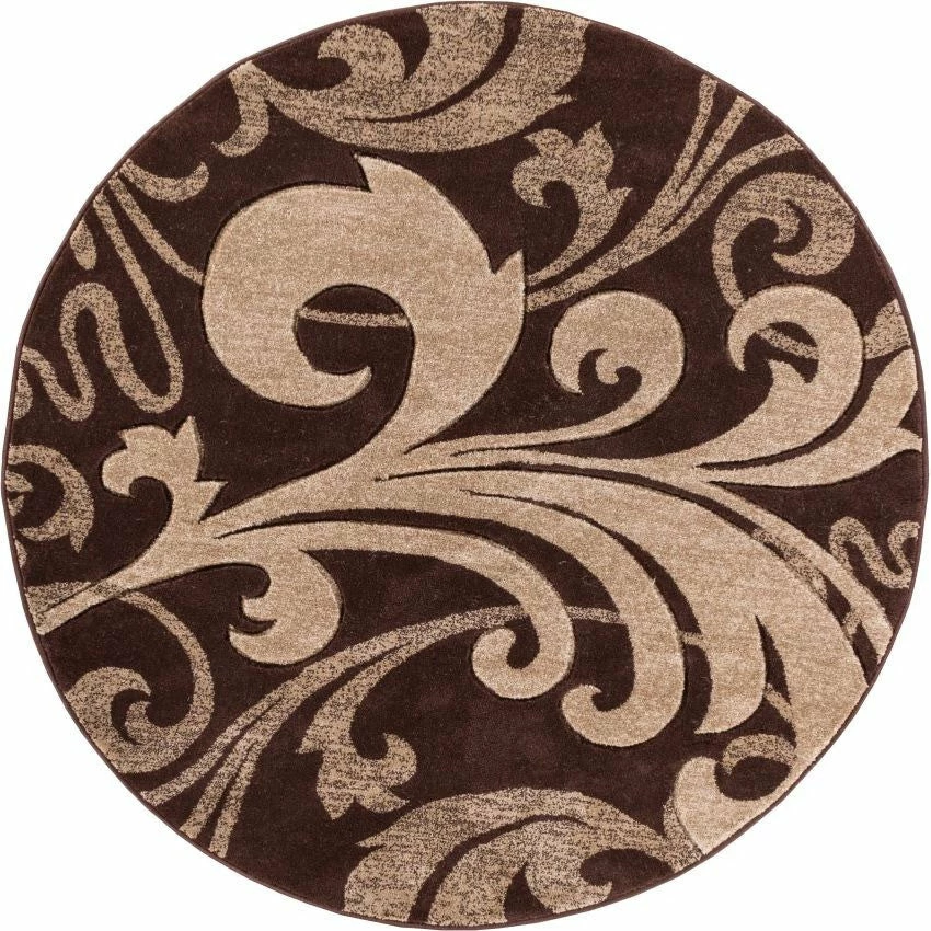 Well Woven Leslie Fleur De Lis Brown Modern 5'3" Round Rug Geometric 1 Well Woven Leslie Fleur De Lis Brown Modern 5'3" Round Rug Geometric