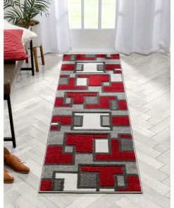 Well Woven Imagination Squares Red Modern Rug