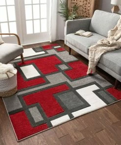 Well Woven Imagination Squares Red Modern Rug