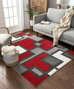 Well Woven Imagination Squares Red Modern Rug
