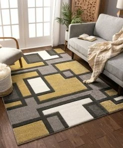 Well Woven Imagination Squares Gold Modern Rug
