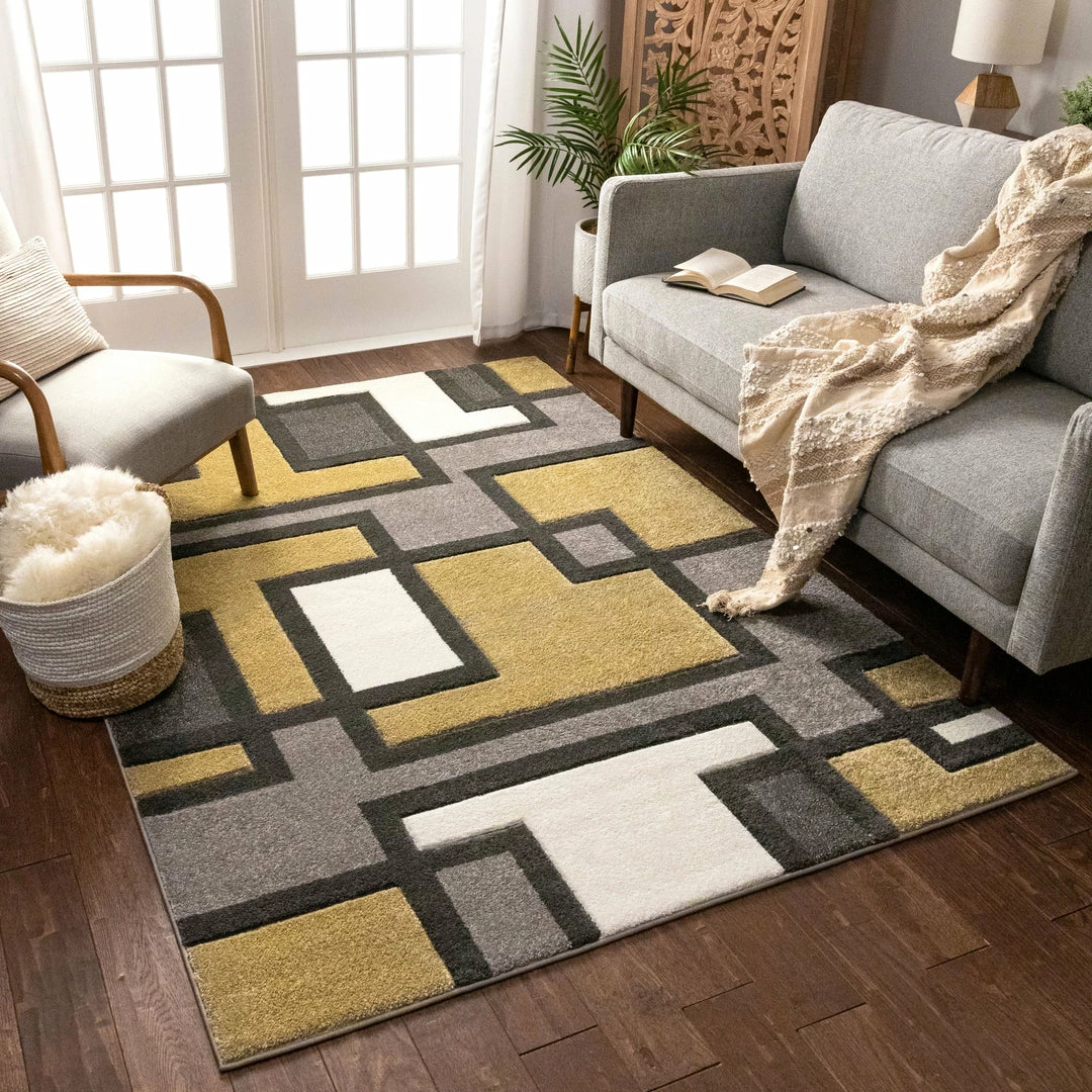 Well Woven Imagination Squares Gold Modern Rug 2 Well Woven Imagination Squares Gold Modern Rug