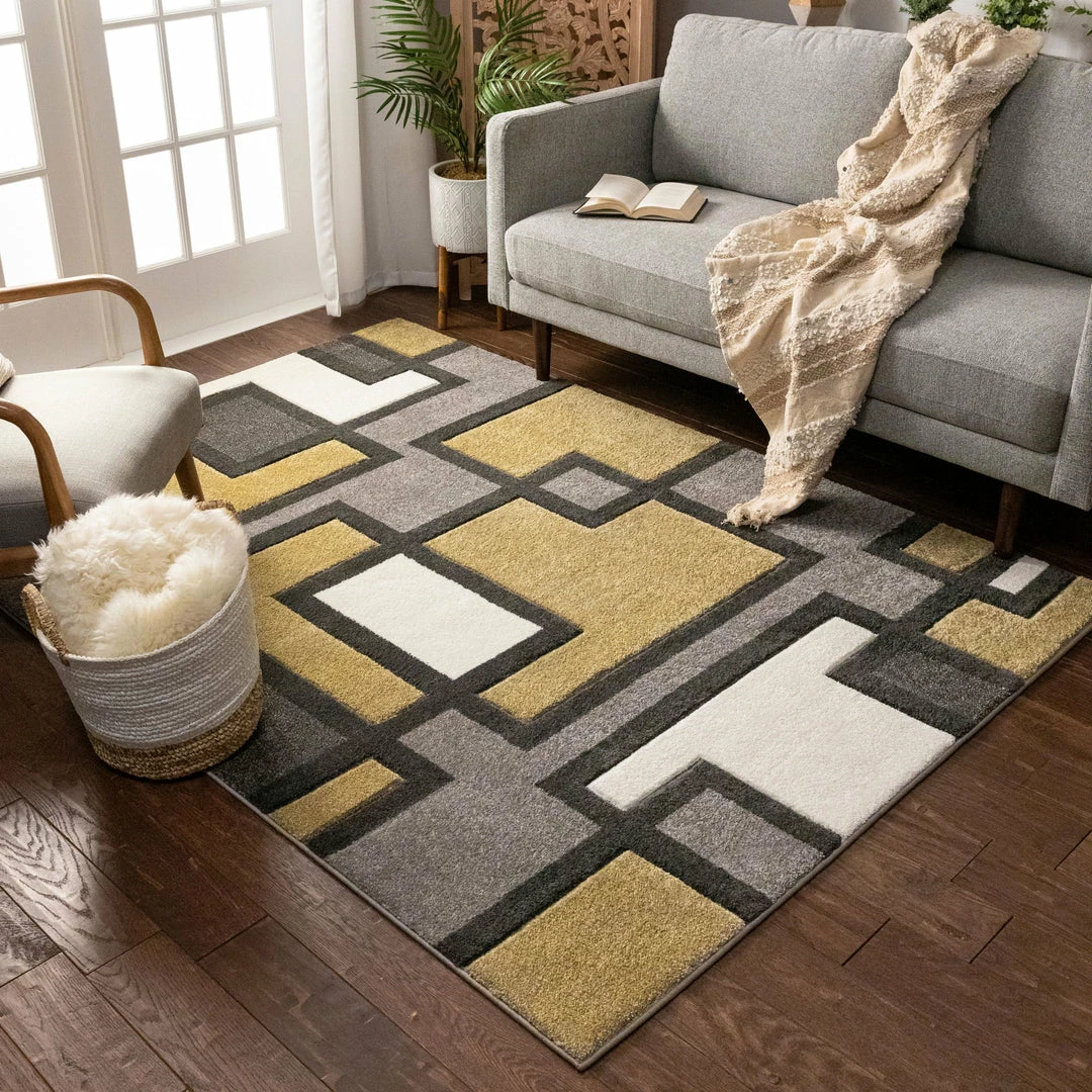 Well Woven Imagination Squares Gold Modern Rug 5 Well Woven Imagination Squares Gold Modern Rug