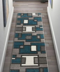 Well Woven Imagination Squares Blue Modern Rug