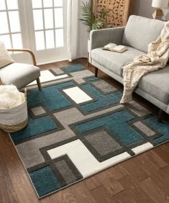 Well Woven Imagination Squares Blue Modern Rug