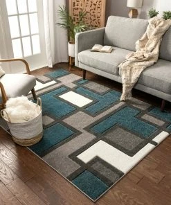 Well Woven Imagination Squares Blue Modern Rug