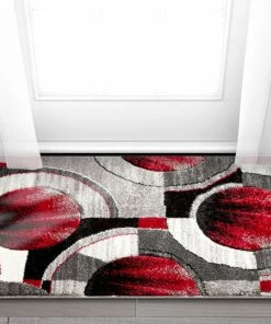 Well Woven Yolo Red Grey Modern Rug