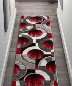 Well Woven Yolo Red Grey Modern Rug