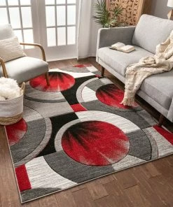 Well Woven Yolo Red Grey Modern Rug