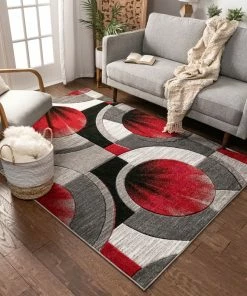 Well Woven Yolo Red Grey Modern Rug