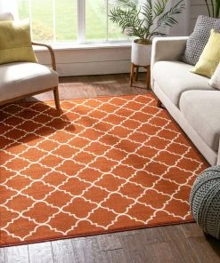 Well Woven Machine Washable Brooklyn Trellis Red Modern Non Slip Washable Rug