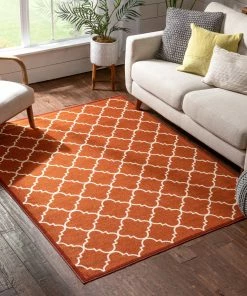 Well Woven Machine Washable Brooklyn Trellis Red Modern Non Slip Washable Rug