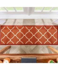 Well Woven Machine Washable Brooklyn Trellis Red Modern Non Slip Washable Rug