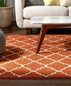 Well Woven Machine Washable Brooklyn Trellis Red Modern Non Slip Washable Rug