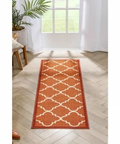 Well Woven Machine Washable Brooklyn Trellis Red Modern Non Slip Washable Rug