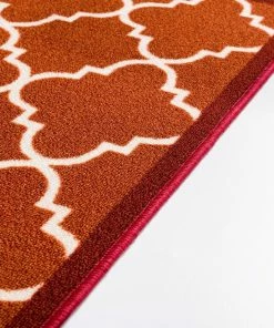 Well Woven Machine Washable Brooklyn Trellis Red Modern Non Slip Washable Rug