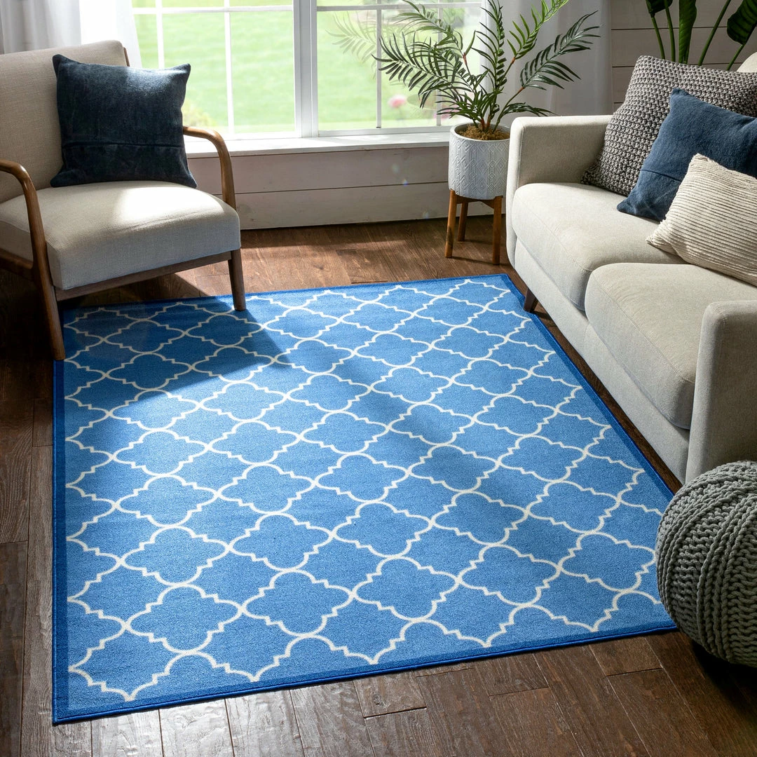 Well Woven Machine Washable Brooklyn Trellis Blue Modern Non Slip Washable Rug 1 Well Woven Machine Washable Brooklyn Trellis Blue Modern Non Slip Washable Rug
