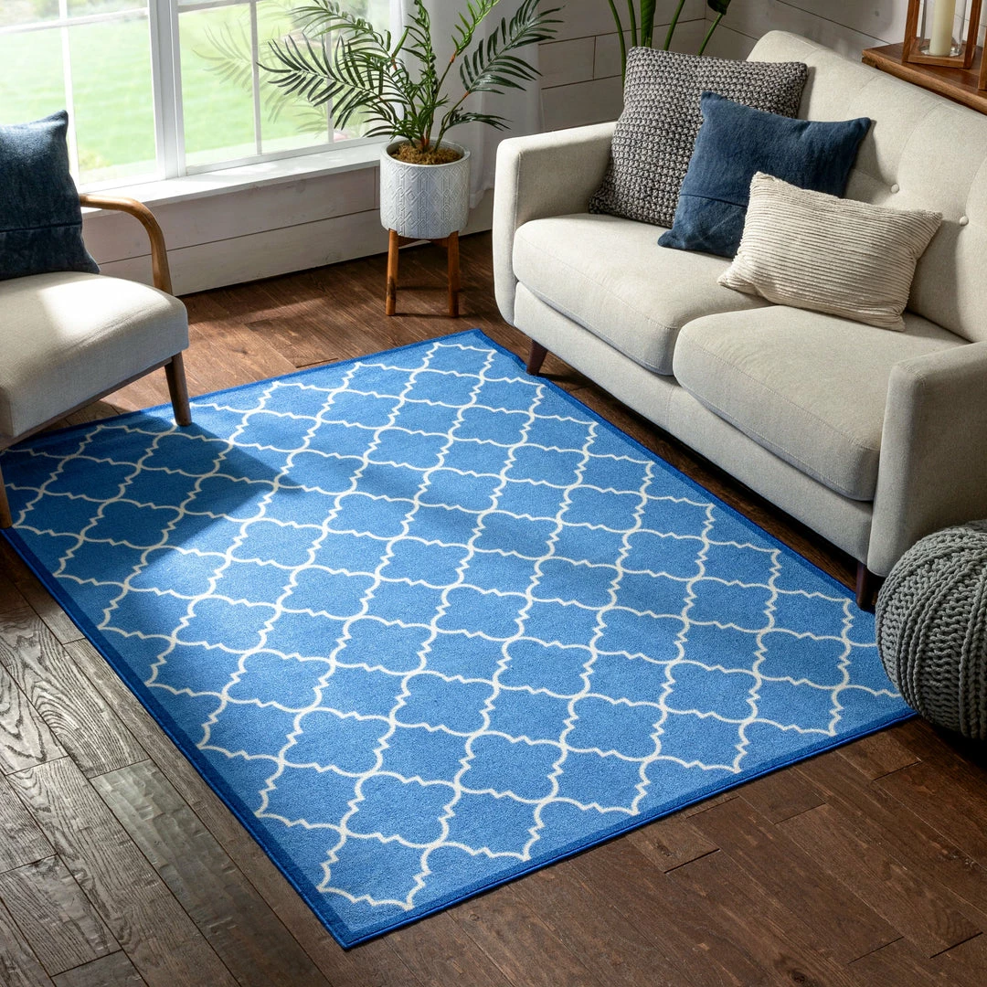 Well Woven Machine Washable Brooklyn Trellis Blue Modern Non Slip Washable Rug 2 Well Woven Machine Washable Brooklyn Trellis Blue Modern Non Slip Washable Rug