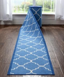 Well Woven Brooklyn Trellis Custom Size Runner Modern Blue Select Your Width X Choose Your Length Machine Washable Hallway Runner Rug